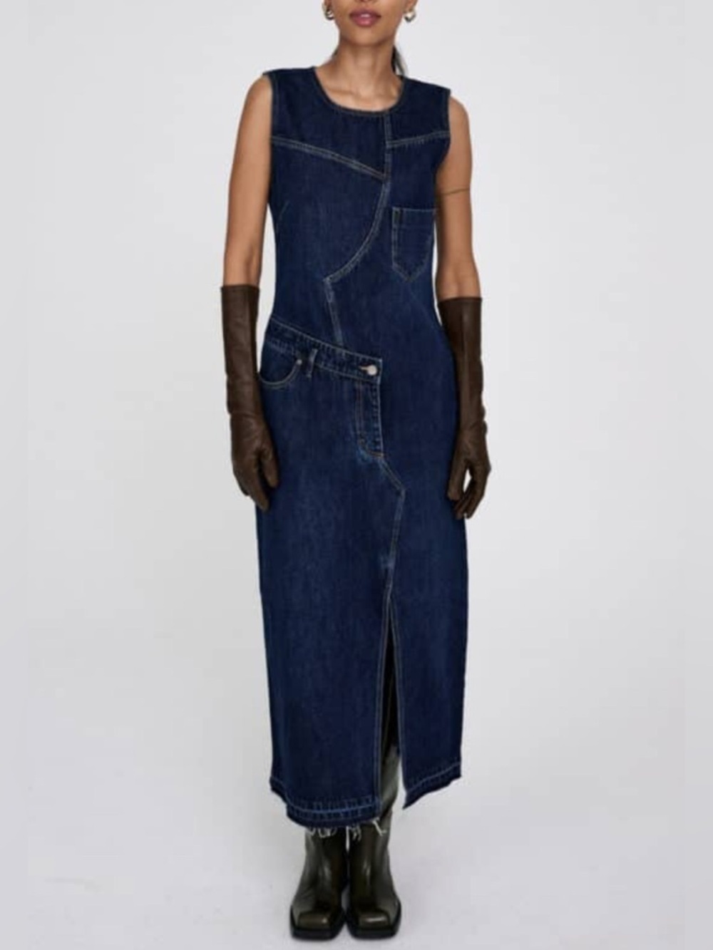NEW Rabens Saloner – Inette Patchwork Denim dress, Indigo Medium